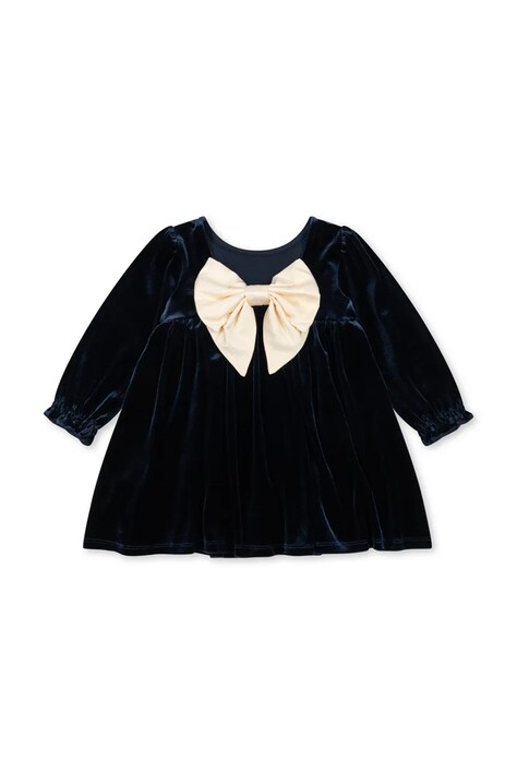 Konges Sløjd Sukienka welurowa GIA BOW DRESS GRS granatowa gładka KS108494