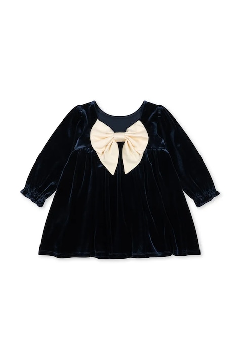 Konges Sløjd Sukienka welurowa GIA BOW DRESS GRS granatowa gładka KS108494