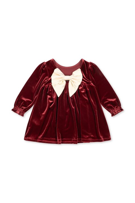 Konges Sløjd Sukienka welurowa GIA BOW DRESS GRS bordowa gładka KS108494