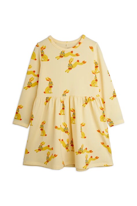 Mini Rodini Sukienka z lyocellu Rabbits żółta z nadrukiem 26750111