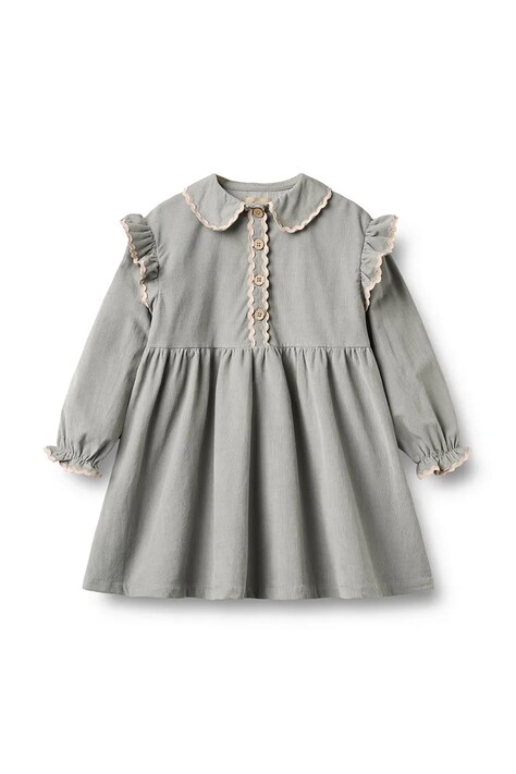 Wheat Babydoll obleka bombažna modra enobarvna 1354-323-GOTS