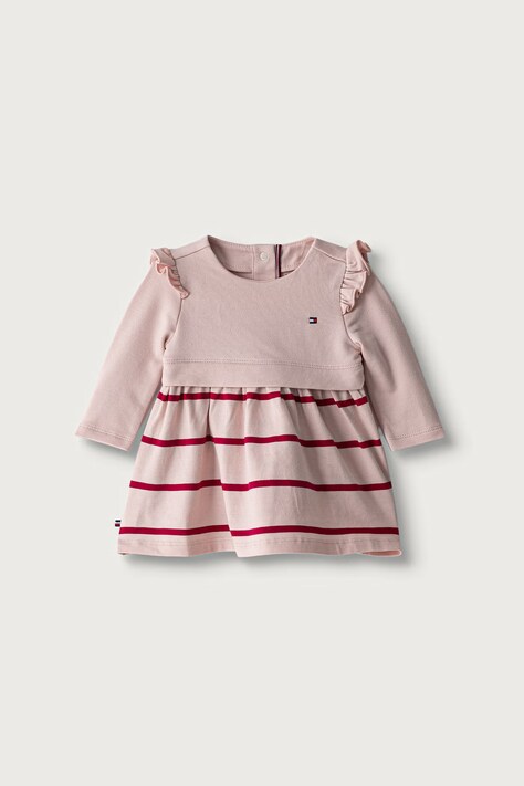 Tommy Hilfiger šaty s rozšíreným strihom bavlnené s elastanom ružové pásikavé KN0KN02066