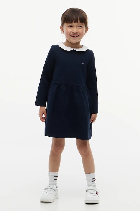 Tommy Hilfiger sukienka rozkloszowana z bawełną granatowa gładka KG0KG09651