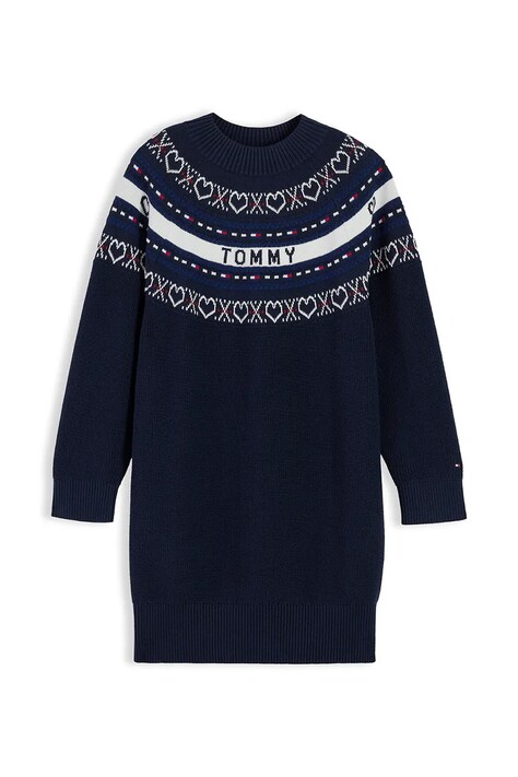 Tommy Hilfiger Sukienka sweterkowa bawełniana granatowa KG0KG09704