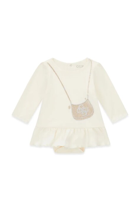Guess Sukienka z baskinką bawełniana beżowa z nadrukiem S6BG02 K5997