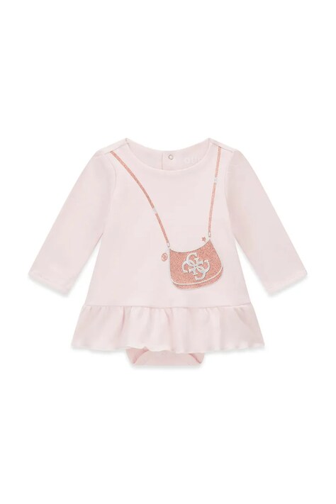 Guess Sukienka z baskinką bawełniana różowa z nadrukiem S6BG02 K5997