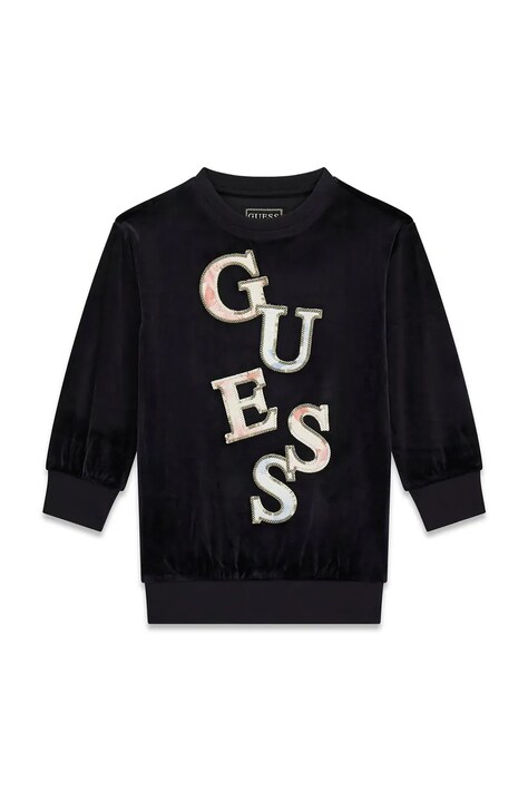 Guess Sukienka welurowa czarna logo K6BK13 K5937