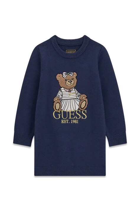 Guess Sukienka sweterkowa z wiskozą granatowa logo K6BK08 Z1308