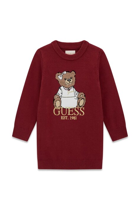 Guess Sukienka sweterkowa z wiskozą bordowa logo K6BK08 Z1308