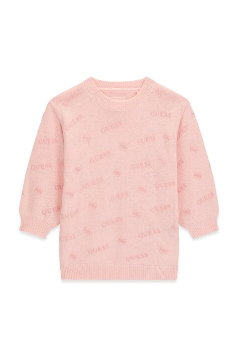 Guess Sukienka sweterkowa z dodatkiem wełny różowa logo K6BK06 Z1306