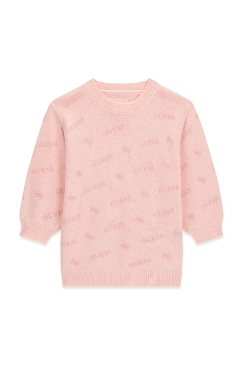 Guess Sukienka sweterkowa z dodatkiem wełny różowa logo K6BK06 Z1306