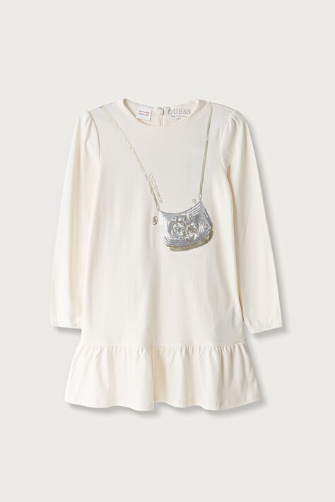 Guess Sukienka babydoll bawełniana beżowa z nadrukiem K6BK05 K5934