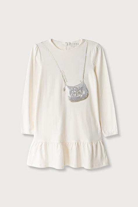 Guess Rochie babydoll din bumbac bej cu imprimeu K6BK05 K5934