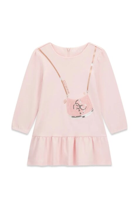 Guess Sukienka babydoll bawełniana różowa z nadrukiem K6BK05 K5934
