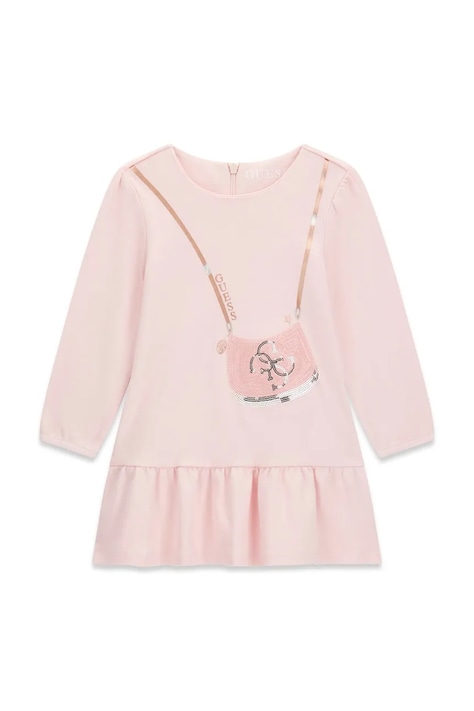 Guess Sukienka babydoll bawełniana różowa z nadrukiem K6BK05 K5934