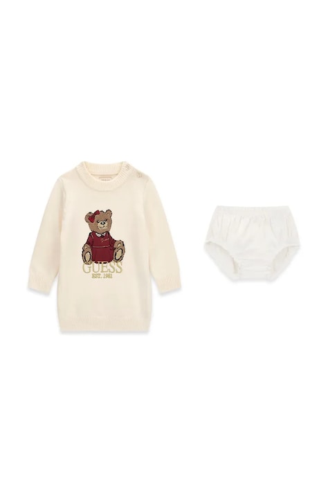 Guess Sukienka sweterkowa z wiskozą beżowa logo A6BK06 Z1316