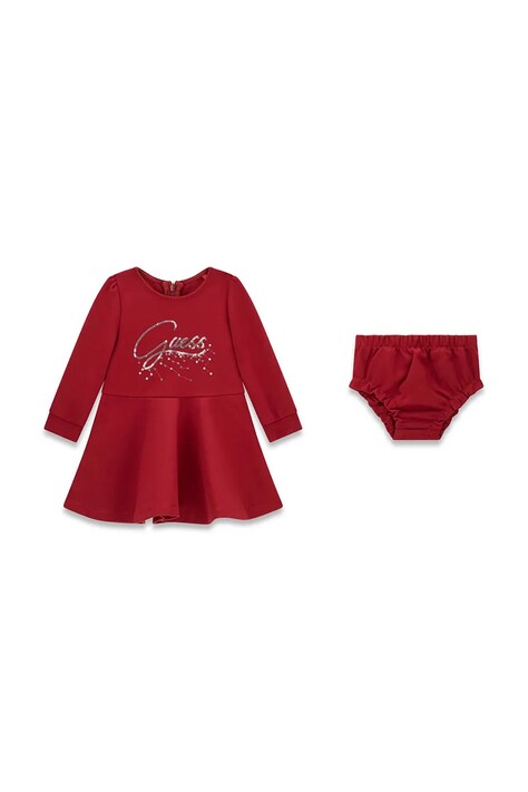 Guess Sukienka rozkloszowana z wiskozą bordowa A6BK03 K5957