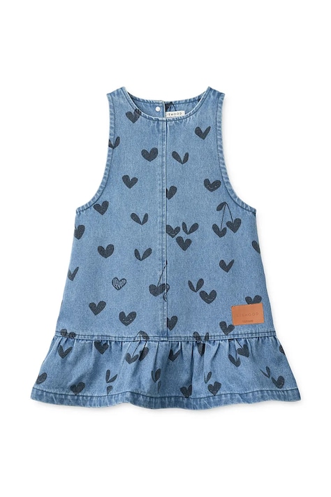 Liewood Šaty bavlnené Angelica Printed Denim Frill Dress modré s efektom prania LW21185