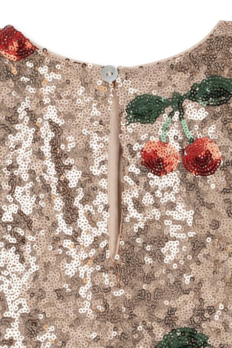 Konges Sløjd Sukienka STARLA SEQUIN DRESS złota z motywem owoców KS106256
