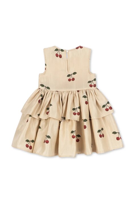 Konges Sløjd Sukienka rozkloszowana FANYA CHERRY DRESS beżowa z motywem owoców KS106013