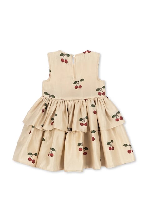 Konges Sløjd Sukienka rozkloszowana FANYA CHERRY DRESS beżowa z motywem owoców KS106013