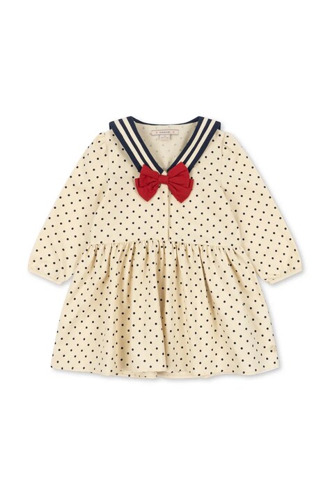 Konges Sløjd Sukienka rozkloszowana bawełniana CALI DRESS GOTS biała w kropki KS105930