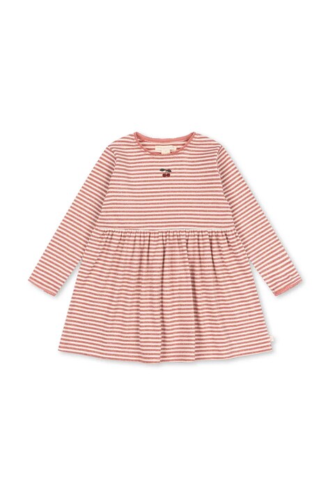 Konges Sløjd Šaty s bavlnou ROLI STRIPE DRESS OCS ružové s pásikavým vzorom KS107378