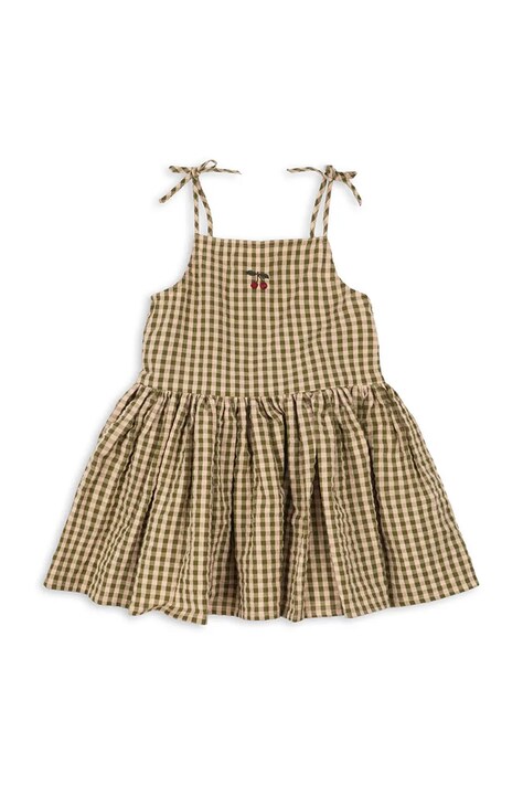 Konges Sløjd Šaty bavlnené KIM ISOTTA DRESS GOTS zelené s kockovaným vzorom KS106065