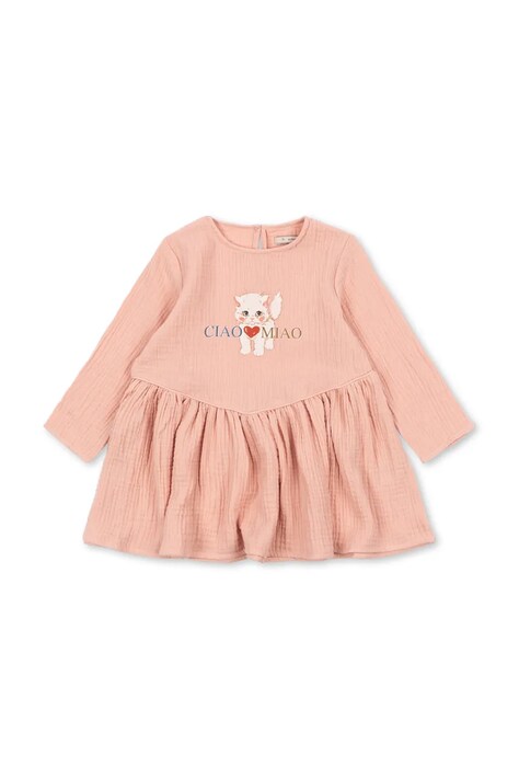 Konges Sløjd Šaty bavlnené COCO MIAO DRESS GOTS ružové s potlačou KS105948