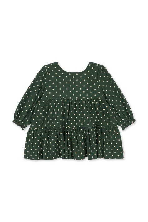 Konges Sløjd Haljina A-kroja od pamuka s elastanom ELIN LS BOW DRESS GOTS zelena s tiskom KS105979