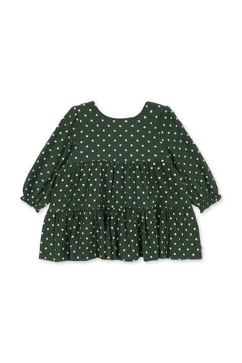 Konges Sløjd Haljina A-kroja od pamuka s elastanom ELIN LS BOW DRESS GOTS zelena s tiskom KS105979