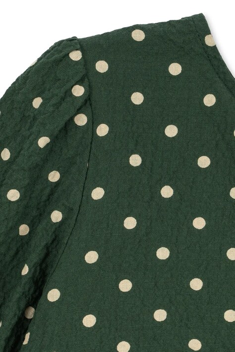 Konges Sløjd Sukienka rozkloszowana bawełniana z elastanem ELIN LS BOW DRESS GOTS zielona z nadrukiem KS105979