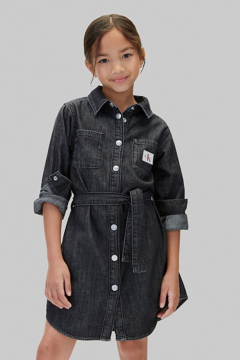 Calvin Klein Jeans Sukienka koszulowa jeansowa czarna gładka LVCKFJH06G