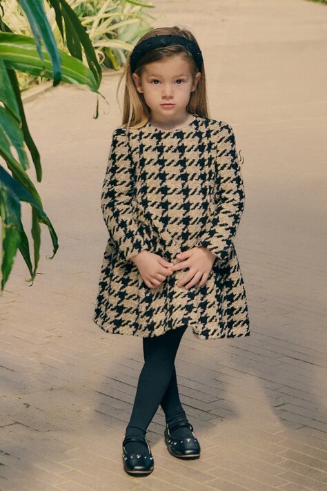 Abel&Lula Φόρεμα flared με πρόσμιξη μαλλιού καφέ houndstooth 5581