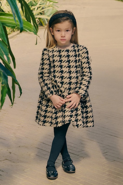 Abel&Lula Φόρεμα flared με πρόσμιξη μαλλιού καφέ houndstooth 5581