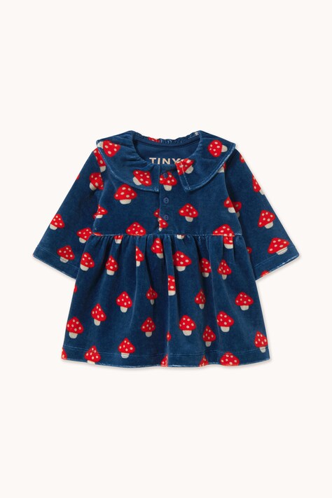 Tinycottons Sukienka rozkloszowana welurowa TINY MUSHROOMS BABY DRESS granatowa AW26-466