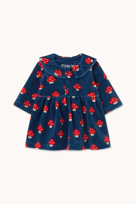 Tinycottons Sukienka rozkloszowana welurowa TINY MUSHROOMS BABY DRESS granatowa AW26-466