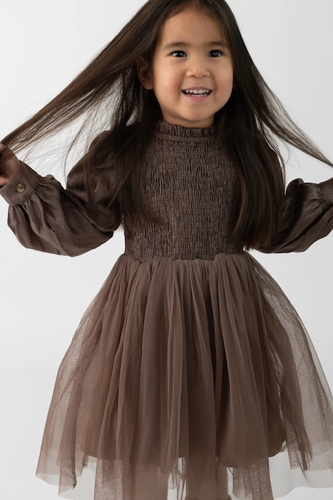 Donsje sukienka babydoll z lyocellem Janice Dress brązowa gładka 4125600