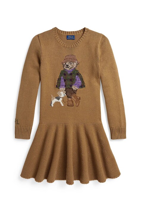 Polo Ralph Lauren haljina A-kroja s pamukom smeđa 313B26005001