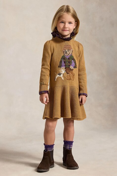 Polo Ralph Lauren haljina A-kroja s pamukom smeđa 312B26005001