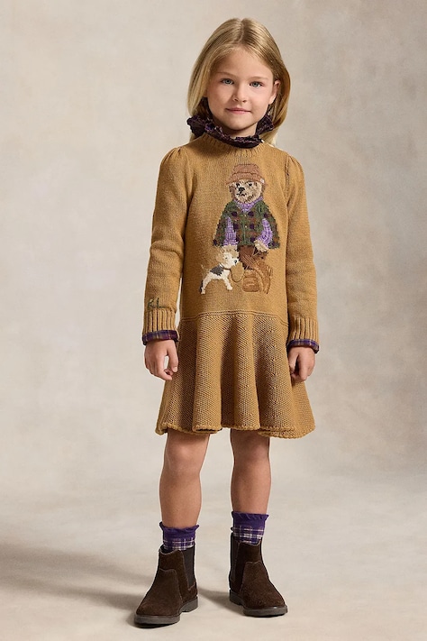 Polo Ralph Lauren haljina A-kroja s pamukom smeđa 312B26005001