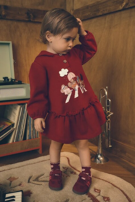 Mayoral vestito in cotone con elastan rosso con motivo di animali 2937