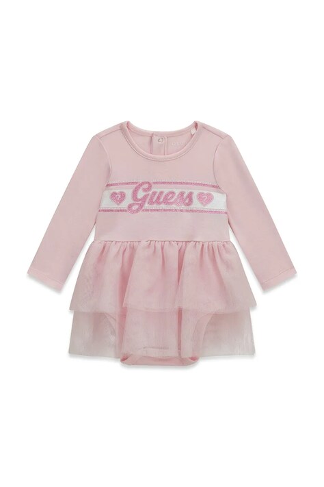 Guess sukienka rozkloszowana różowa z nadrukiem S6YG06 K3937