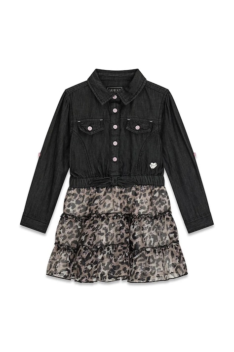 Guess sukienka rozkloszowana bawełniana czarna z motywem zwierzęcym K6YK13 D1326