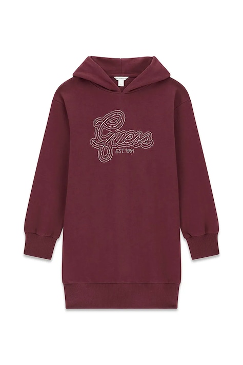 Guess šaty bavlněné burgundské s potiskem J6YK07 K3959