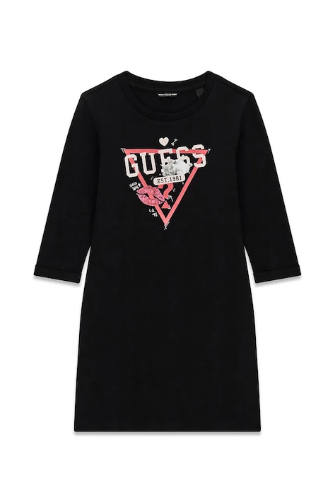 Guess sukienka bawełniana czarna z nadrukiem J3YK13 KA6W4