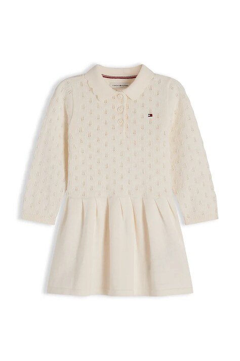 Tommy Hilfiger sukienka rozkloszowana z bawełną beżowa gładka KN0KN02261