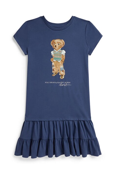 Polo Ralph Lauren φόρεμα flared βαμβακερό σκούρο μπλε τύπωμα