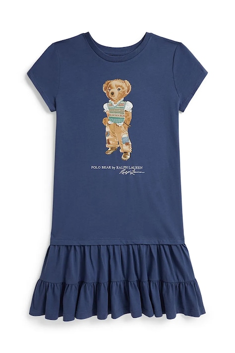 Polo Ralph Lauren φόρεμα flared βαμβακερό σκούρο μπλε τύπωμα