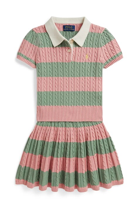 Polo Ralph Lauren pletena obleka bombažna roza črtasta 312B17824001